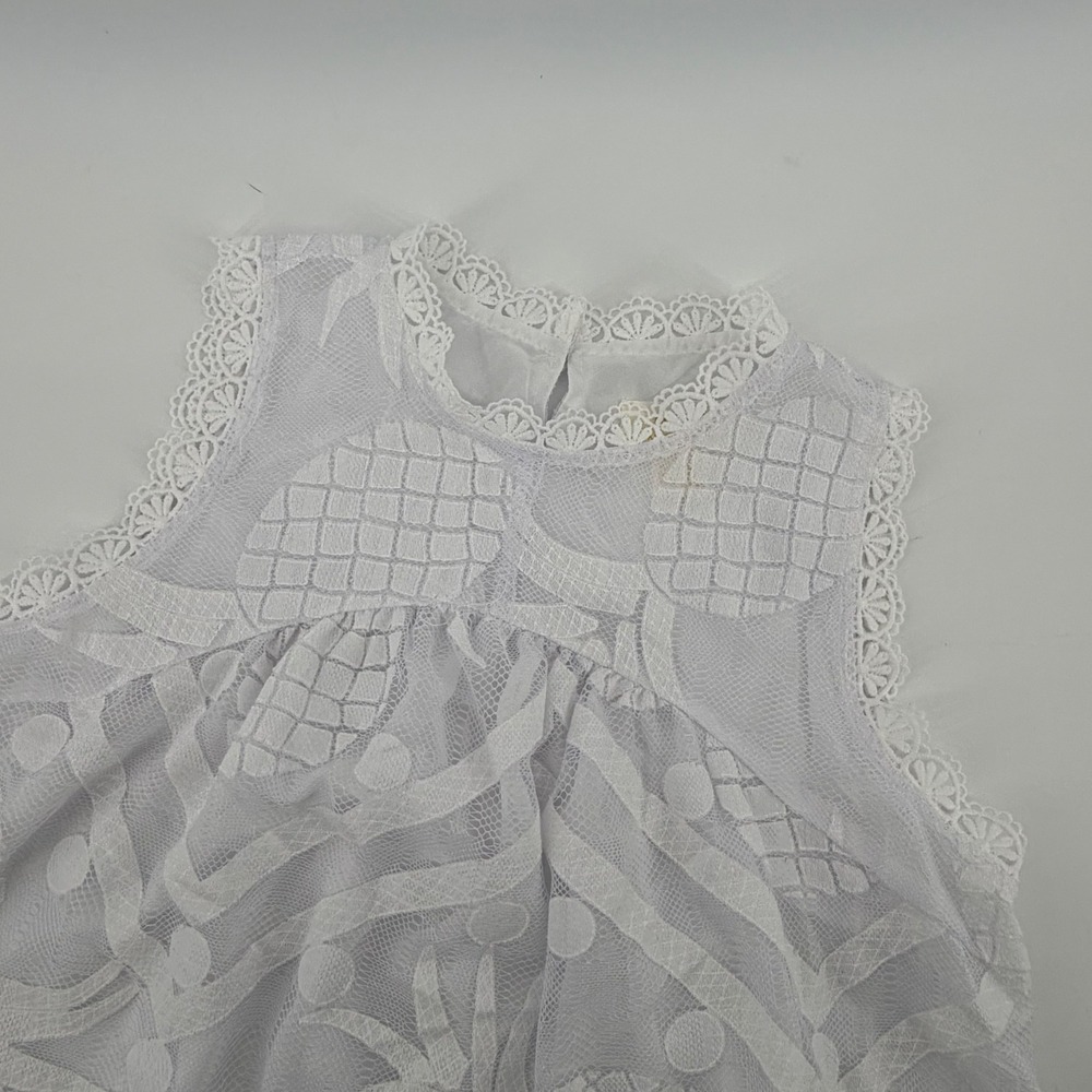 Maeve‎ Anthropologie White Pineapple Lace Sleeveless Top Size 0 High Neck Boho